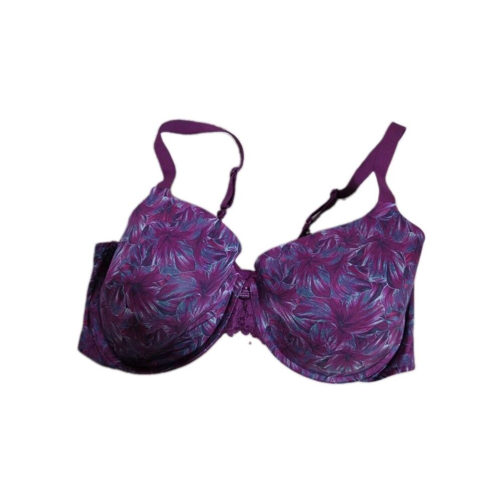 Maidenform Purple Floral Underwire Full Coverage Bra Womens 38D Lace Detail EUC